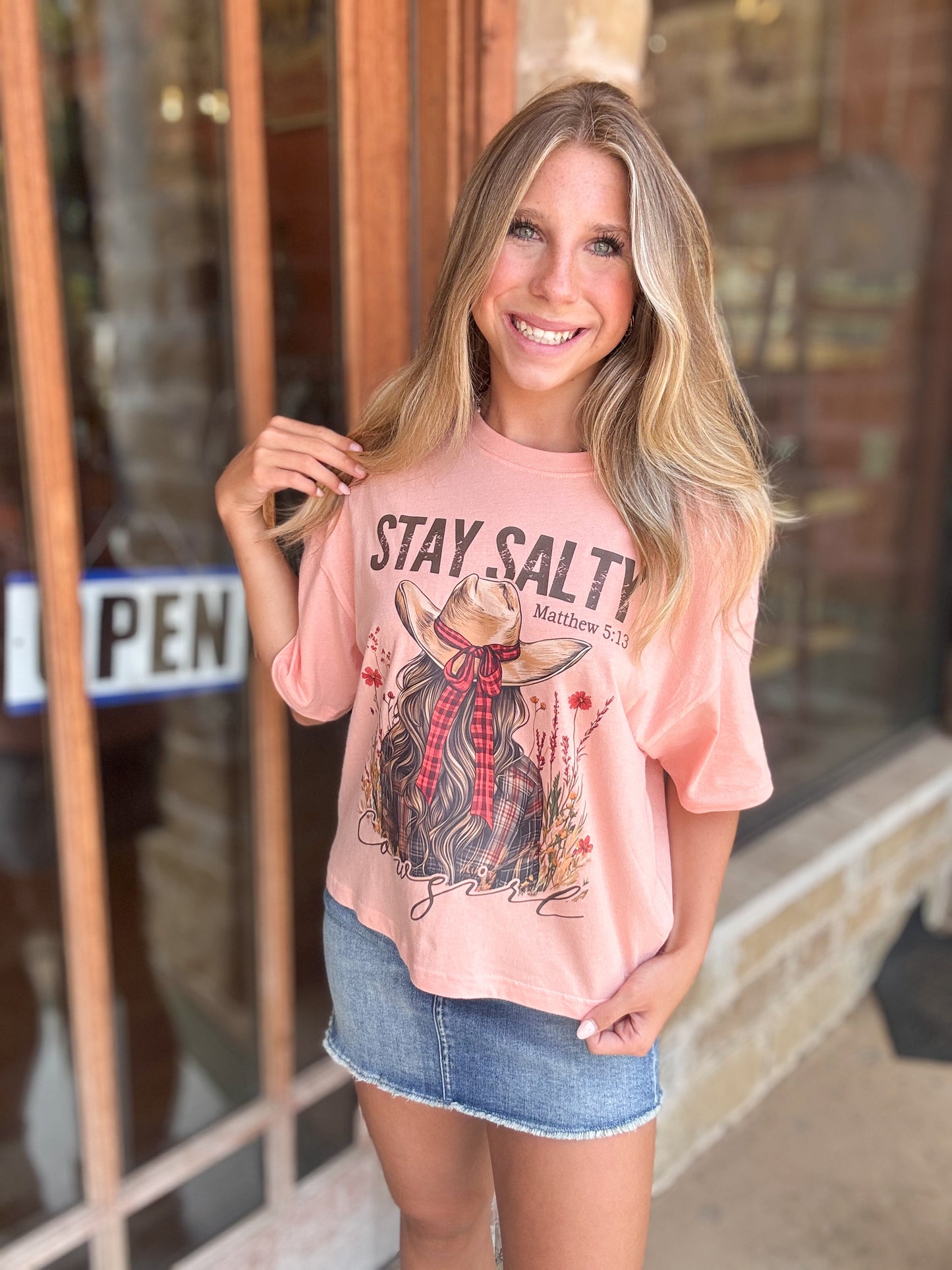 Tops | Tee Cropped Stay Salty Christian Graphic Relaxed Fit
