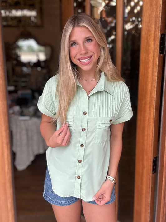 Blouse - Mint Green Pintuck