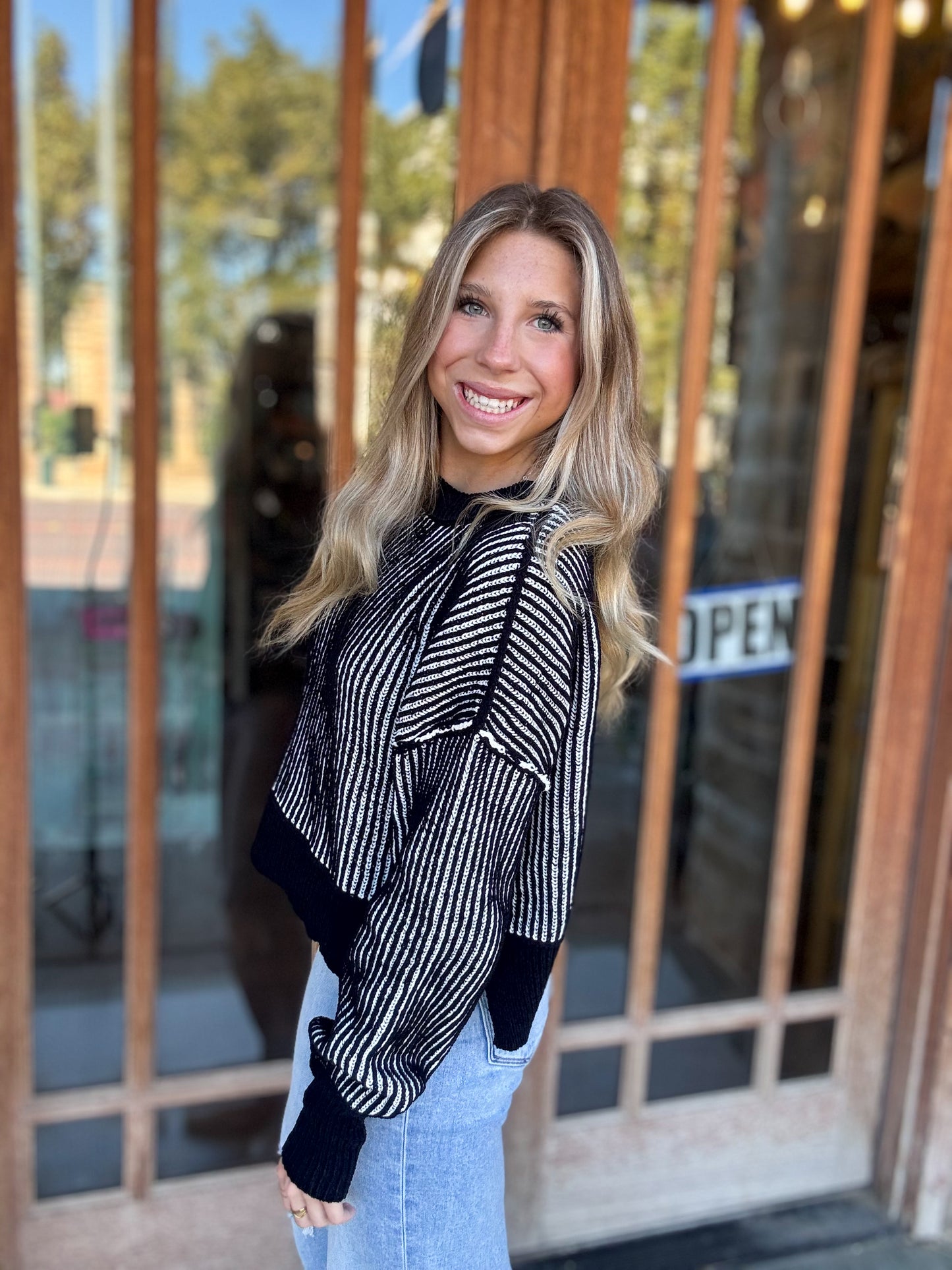 Tops | Sweater Black Two Tone Striped