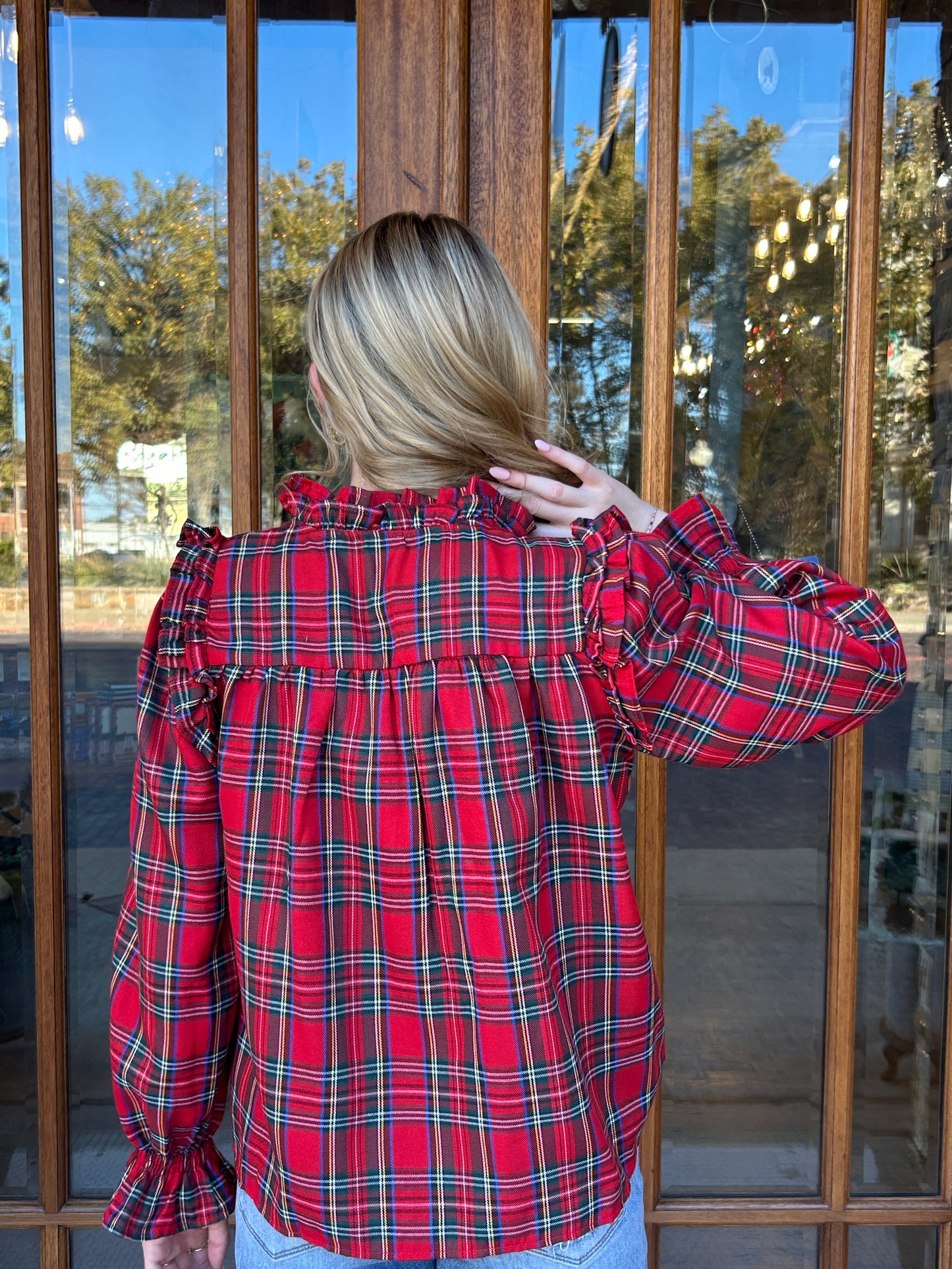 Christmas Checkered Plaid Smocked Top