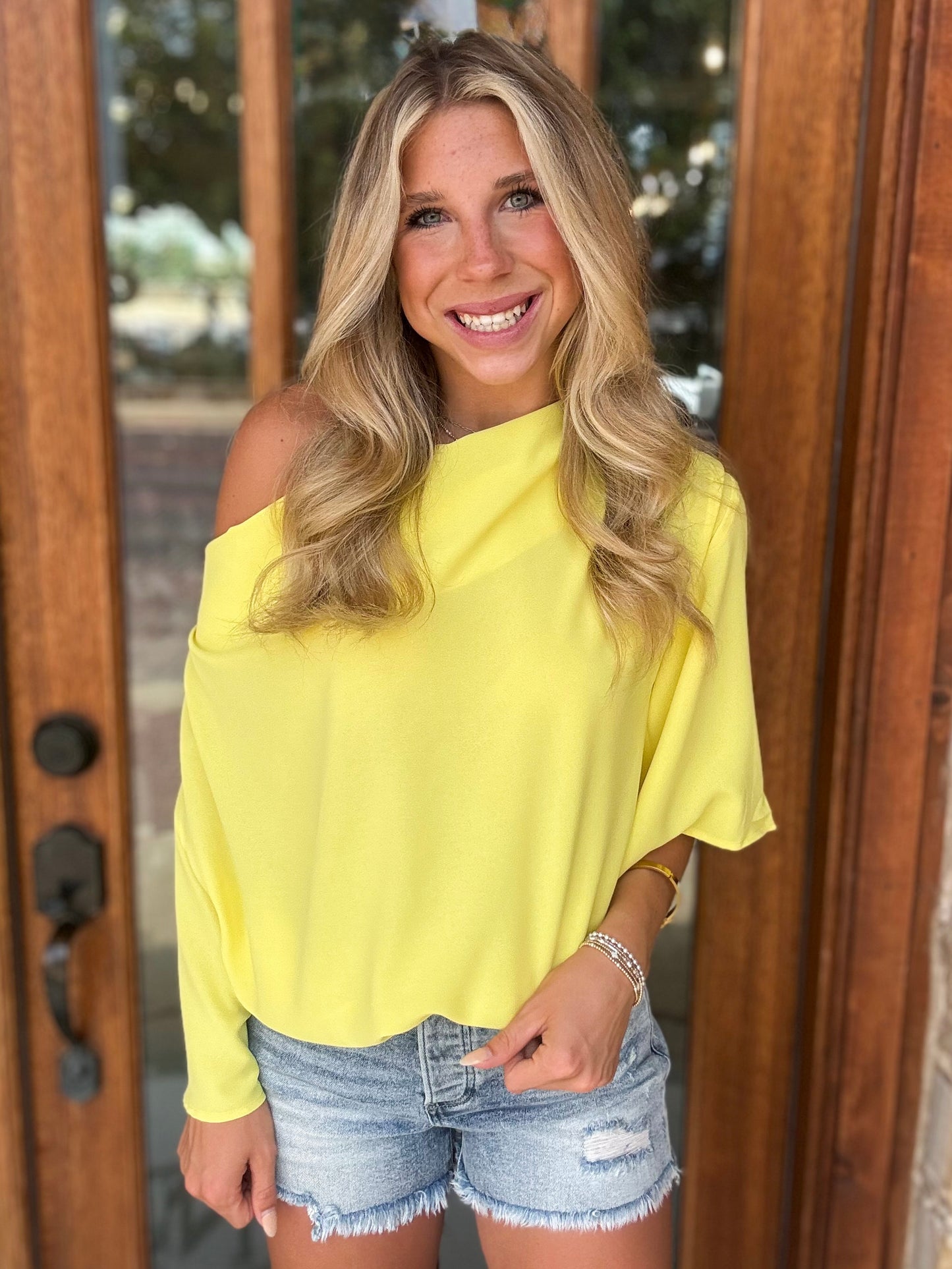 Blouse - Yellow Wrap V-Neck