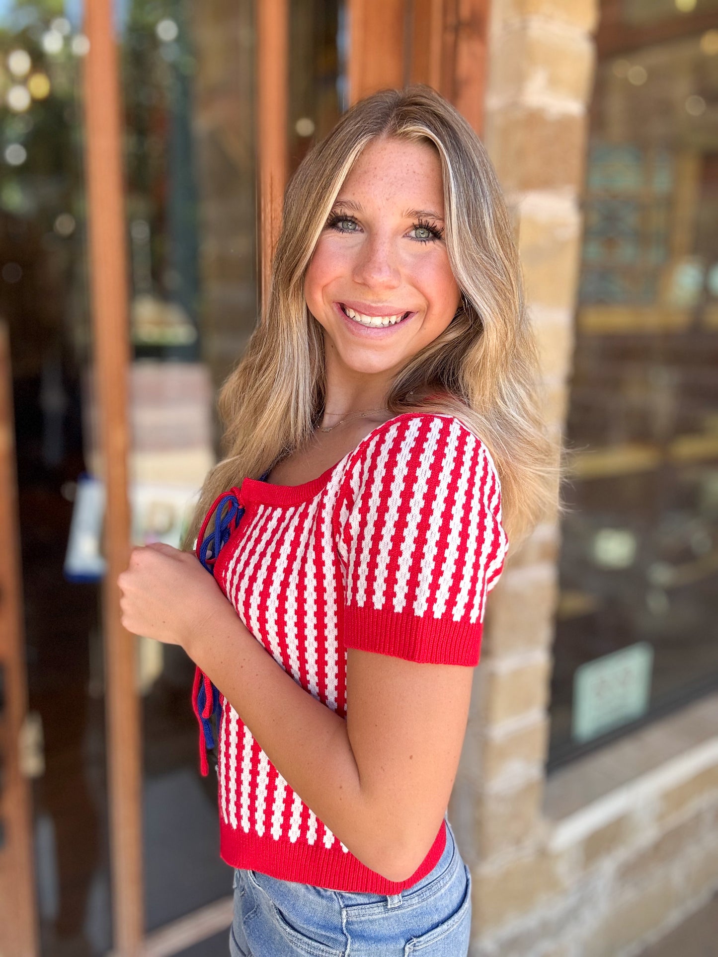 Tops | Sweater Stars & Stripe Front Bow Tie Fourth of July