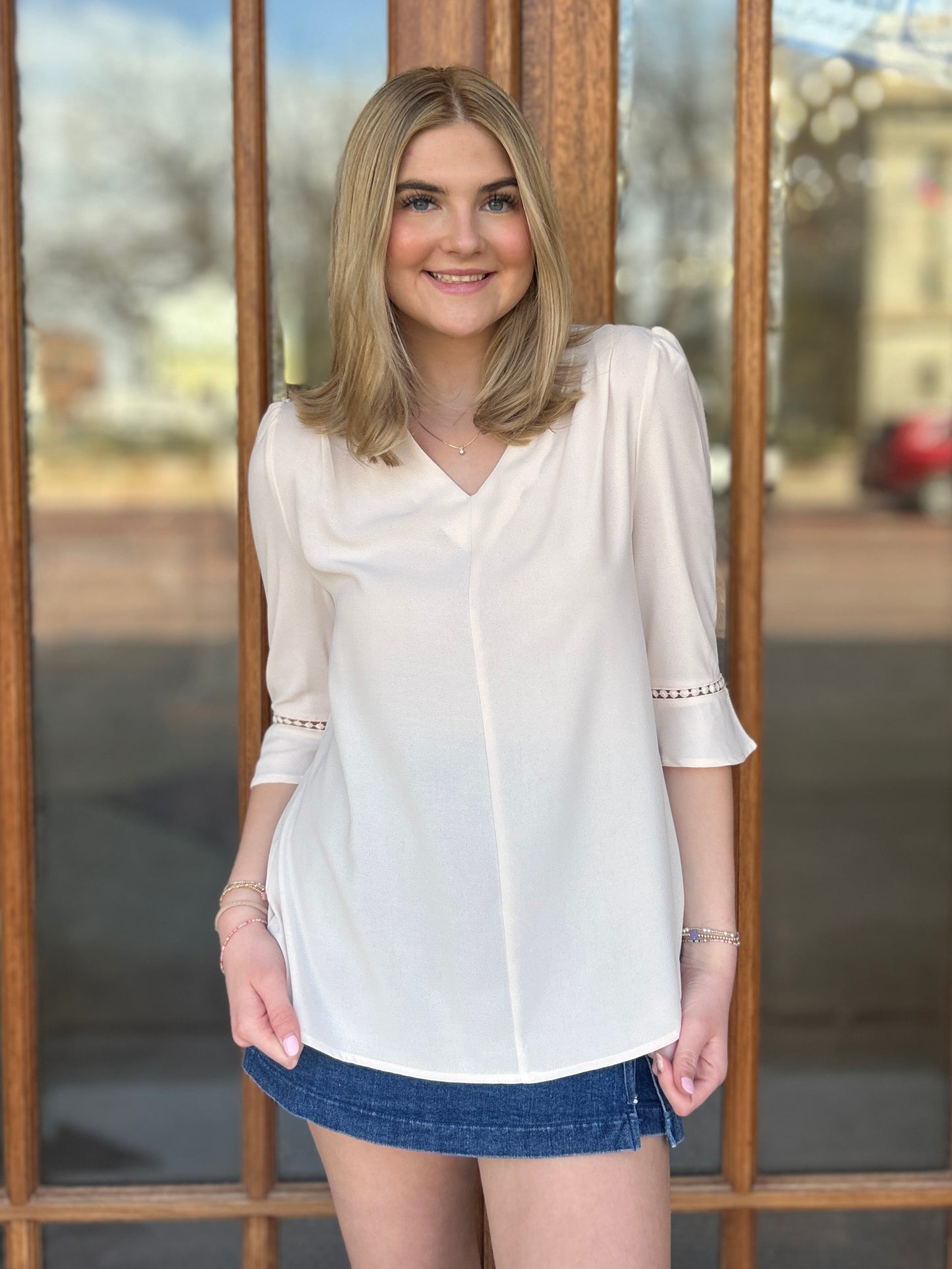 Champagne Flare Cuff Blouse