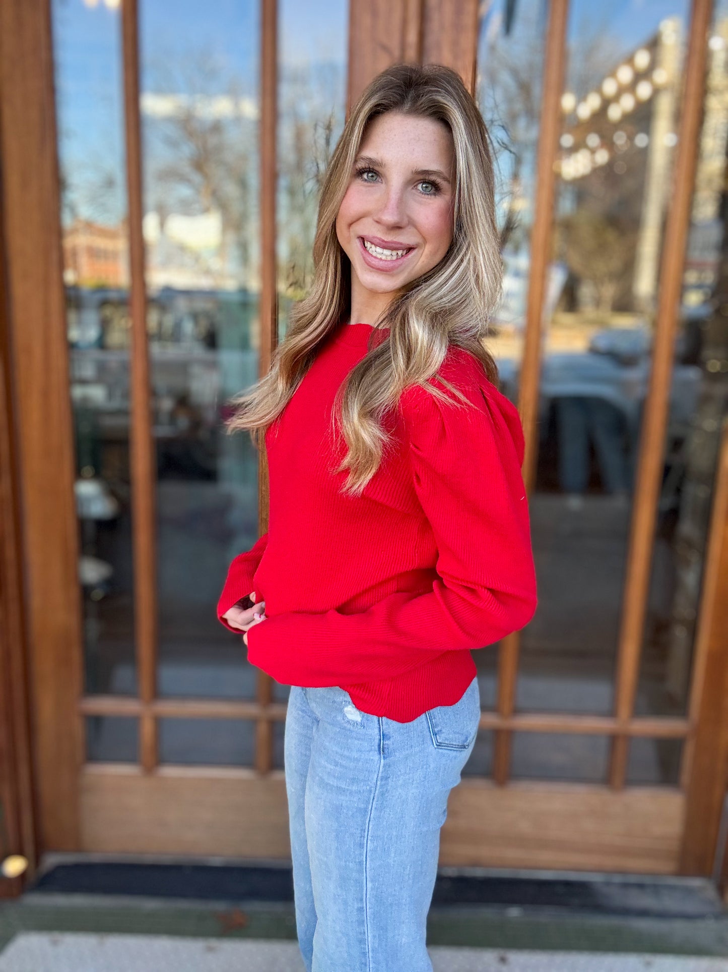 Scallop Edge Rib Knit Top