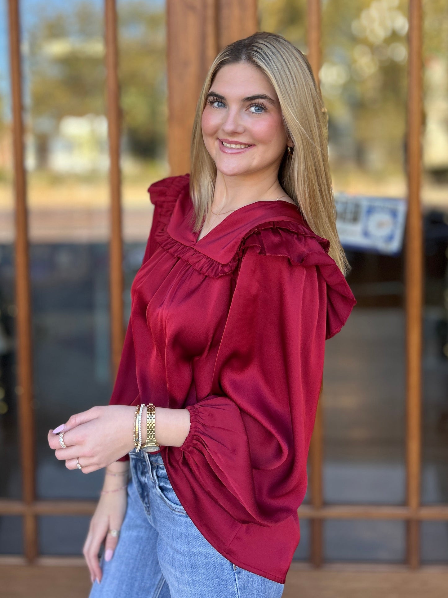 Ruffle Solid Satin Top