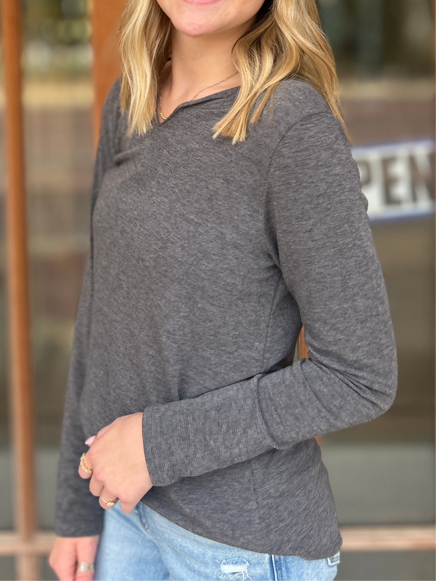 Tops | Solid Long Sleeve Basic French Terry Charcoal