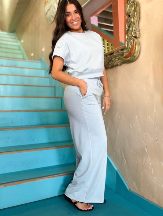 Mist Blue Wide Leg Lounge Set