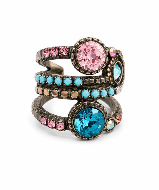 Ring - Sorrelli Turquoise & Pink Crystal