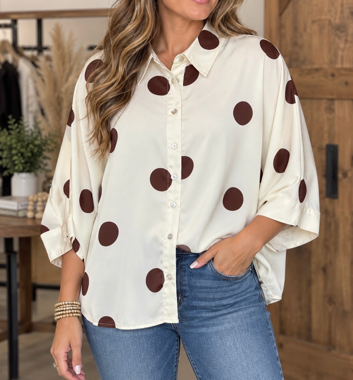 Blouse - Polka Dot Button Up