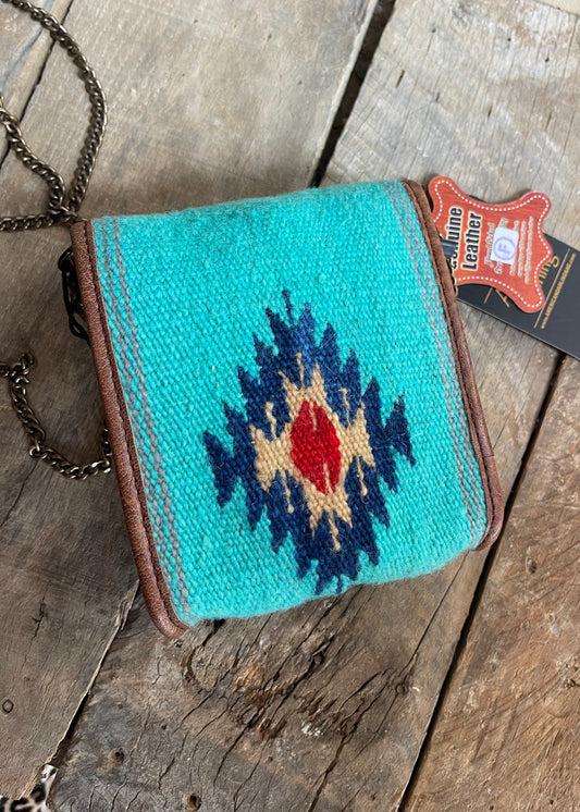 Bags | Crossbody Genuine Western Leather Trim Turquoise