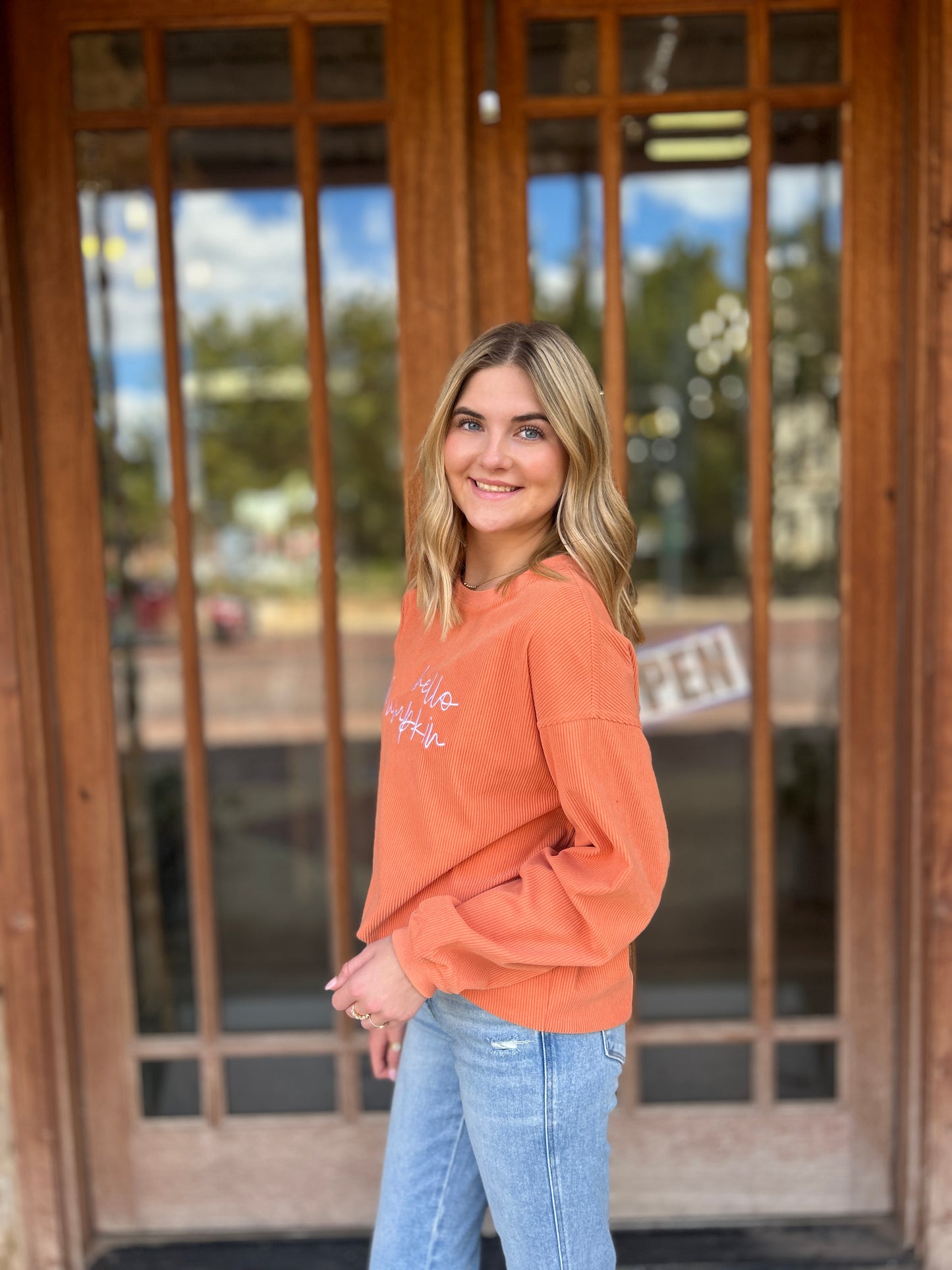 Tops | Sweatshirt Hello Pumpkin Embroidered 3d Ribbed