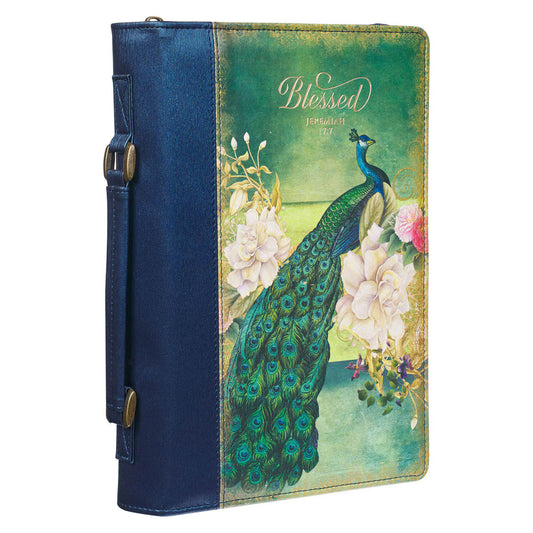Bible Cover Fashion Blue/Peacock Printed Blessed Jeremiah 17:7