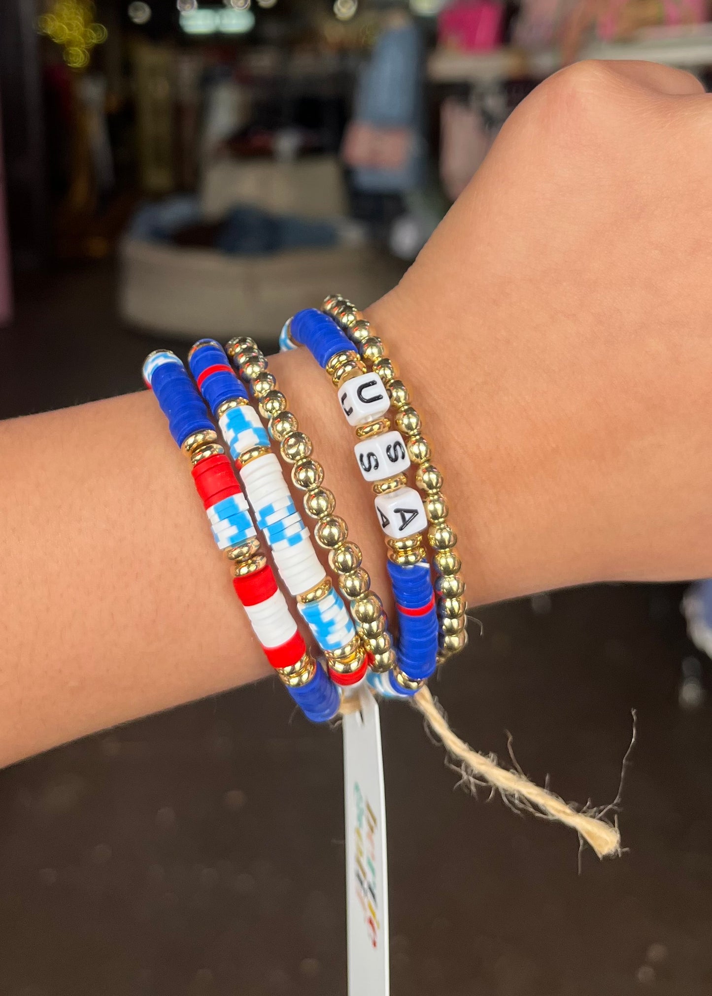 Bracelet | Beaded Rhinestone Colorblock USA Bracelet