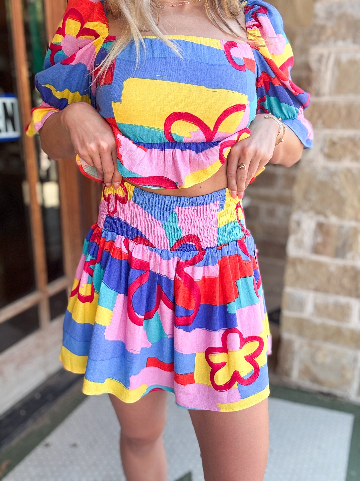 Sets | Buddy Love Crop Top/Mini Skirt Bright Floral Salsa Keeping It Casual