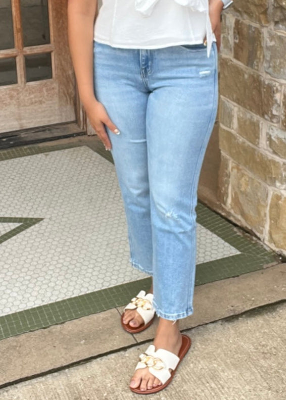 Bottoms | Flying Monkey Jeans High Rise Distressed Hem Crop Straight