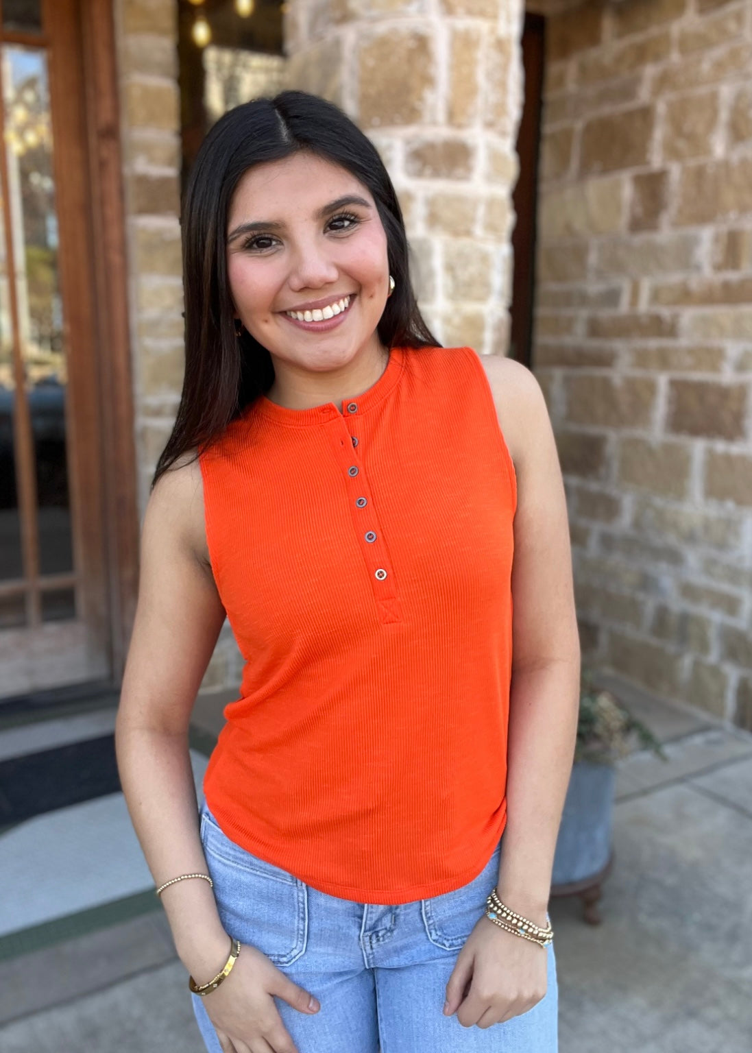 Tops | Tank Top Sleeveless Snap Button Detail