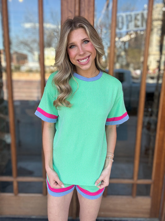 Green Twisted Short Sleeve Set