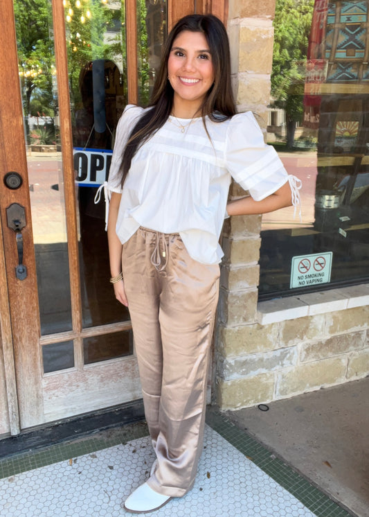 Bottoms | Pants Satin Drawstring Waist Wide Leg