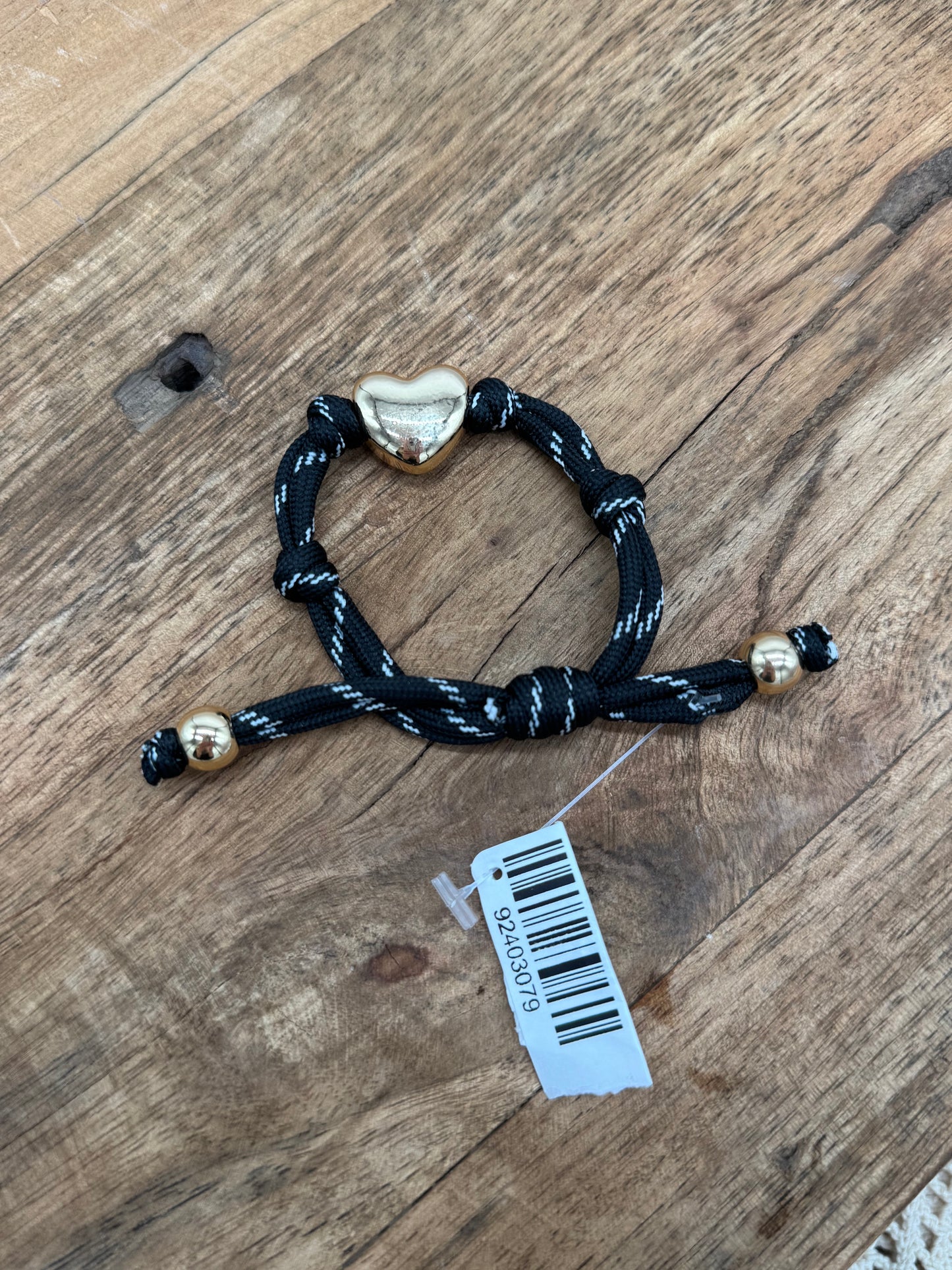 Jewelry | Black Paracord Bracelet with Heart Charm