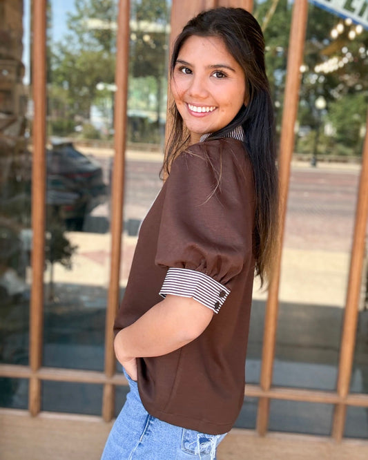 Blouse - Jodifl Espresso Puff Sleeve