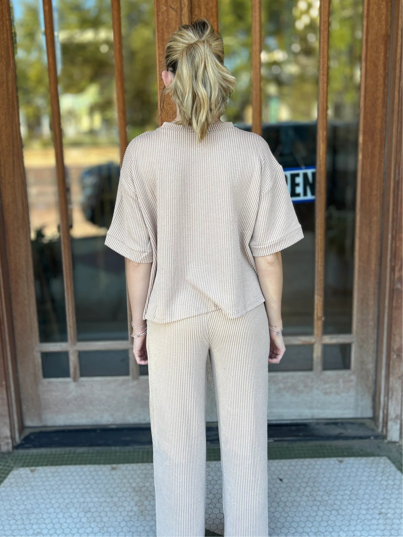 Sets | Light Mocha Raised Rib Short Sleeve Tee & Pants