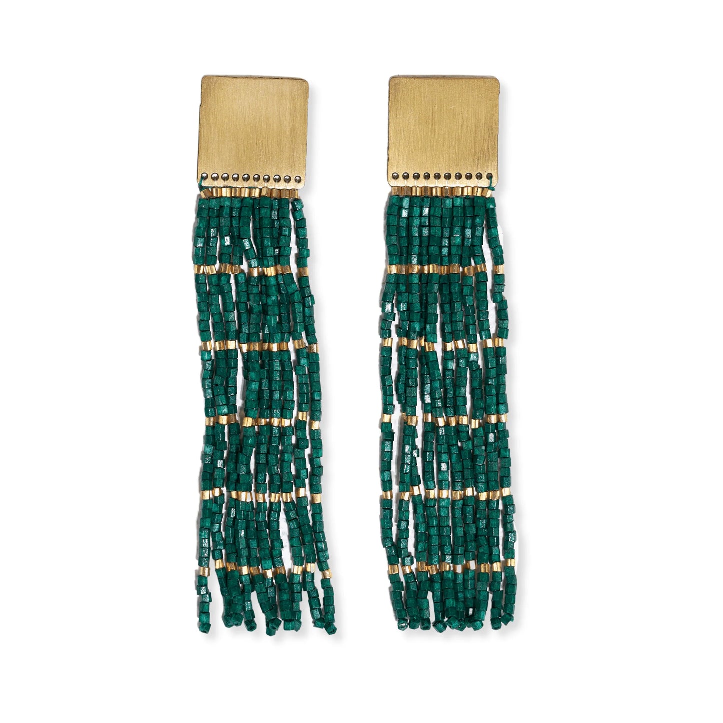 Jewelry | Earrings Ink & Alloy - Harlow Brass Top Solid Gold Stripe Beaded Fringe Emerald