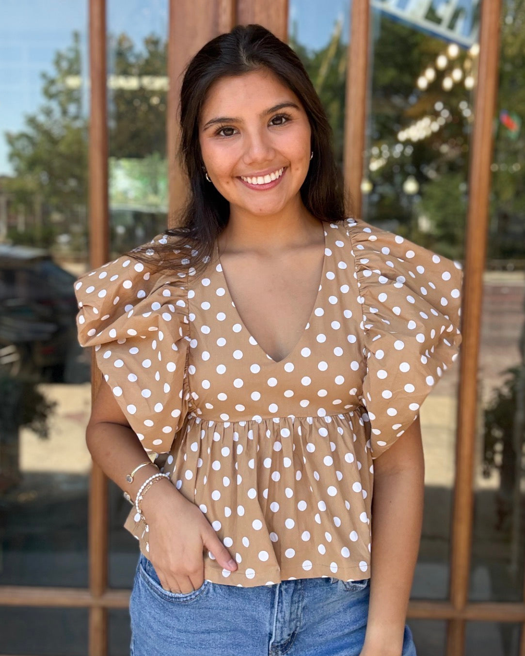 Blouse - Polka Dot Bubble Sleeve