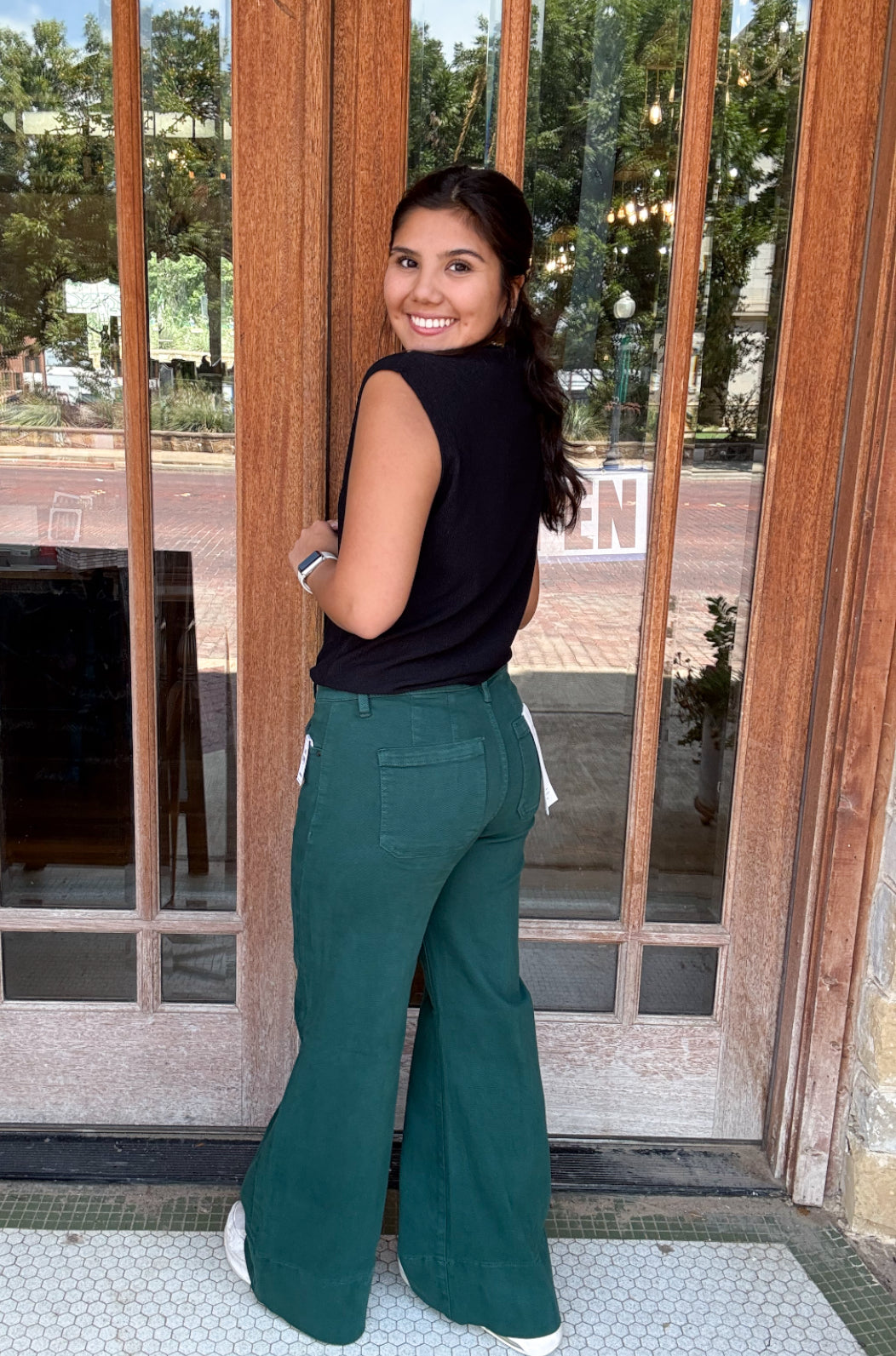 Bottoms | Risen Jeans Hunter Green Mid Rise Wide Leg