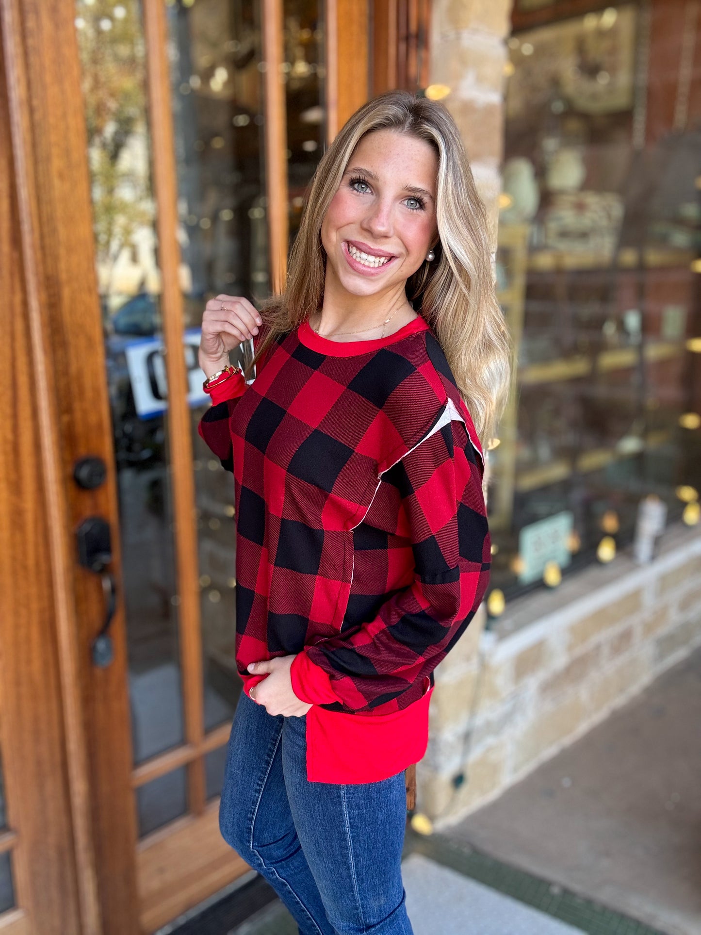Tops | Pullover Plaid Crewneck
