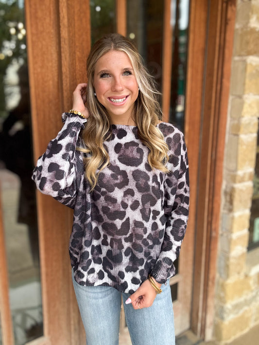 Tops | Blouse Gray Leopard Knit