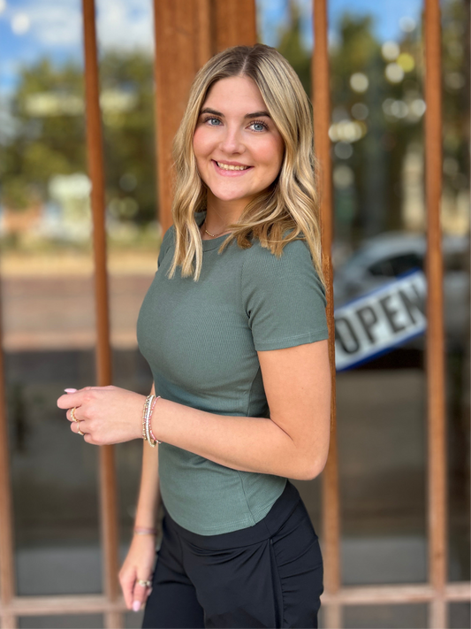 Athleisure | Top Silky Pine Essential Short-Sleeved Micro-Ribbed