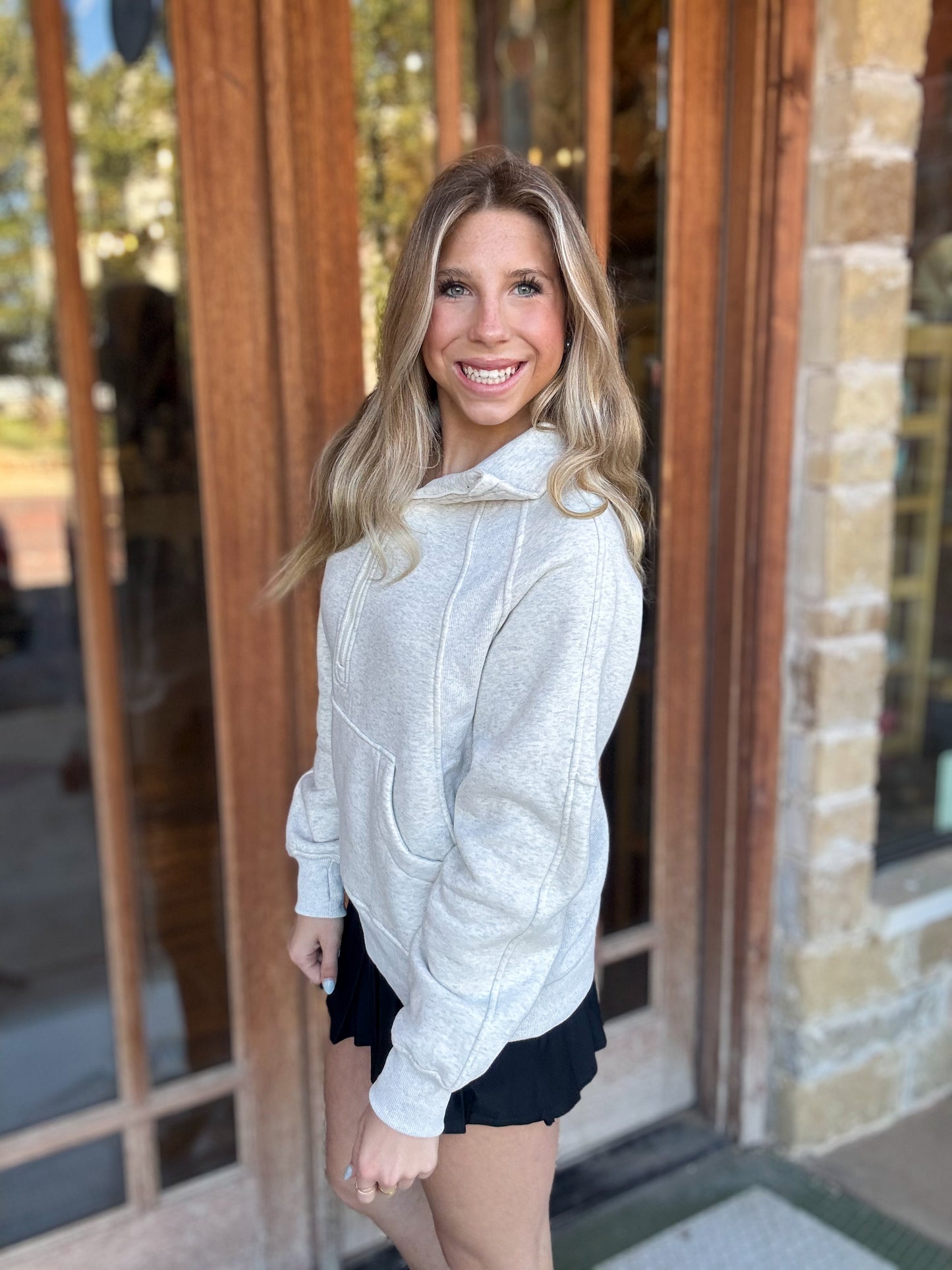 Tops | Pullover Long Dove Funnel Neck Half Zip Heather Bone