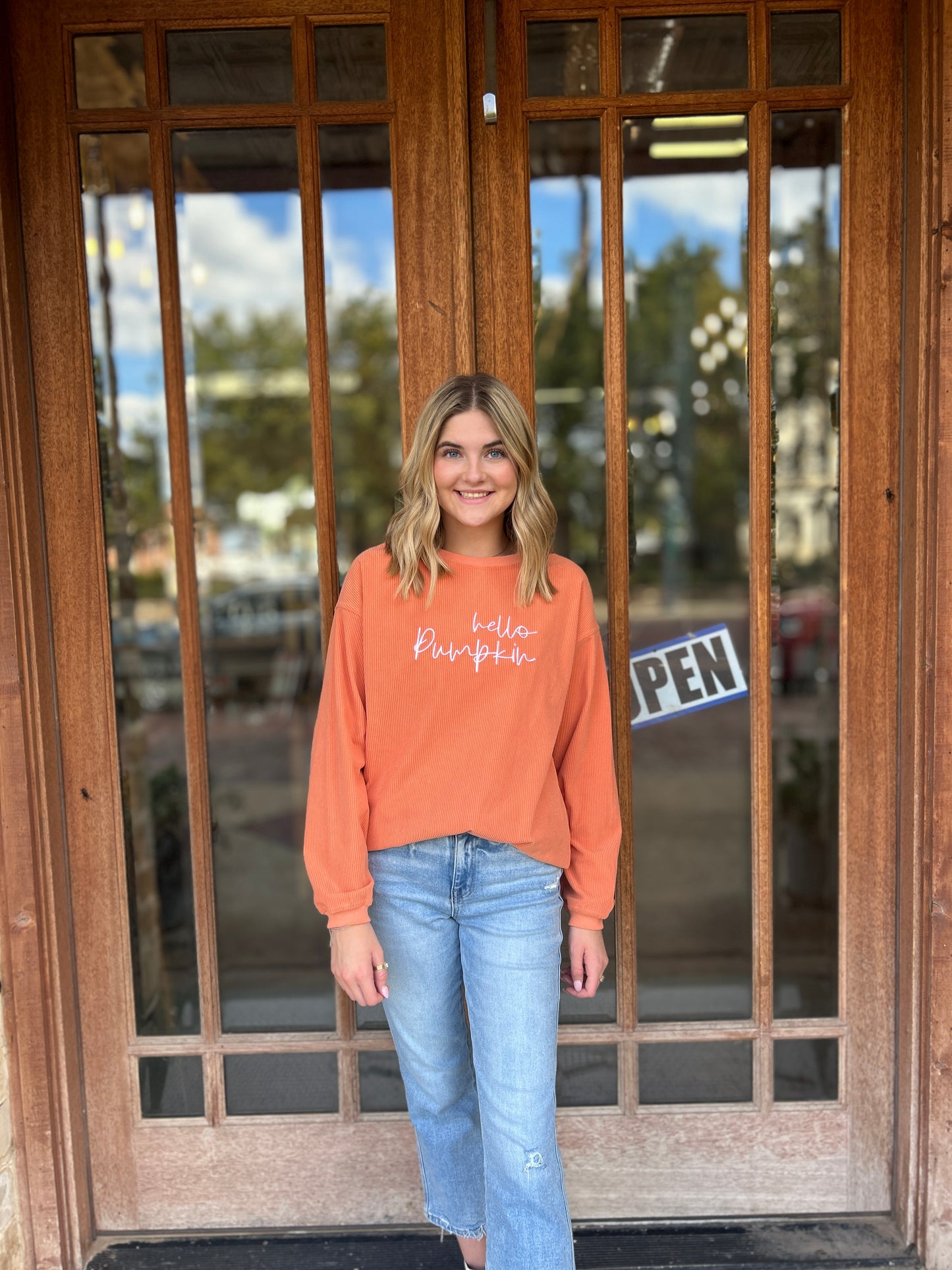 Tops | Sweatshirt Hello Pumpkin Embroidered 3d Ribbed