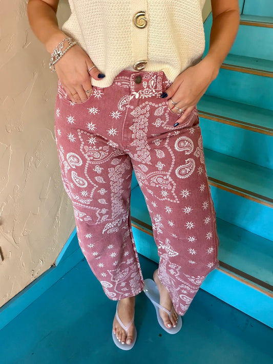 Pants - Mauve Paisley Denim Barrel