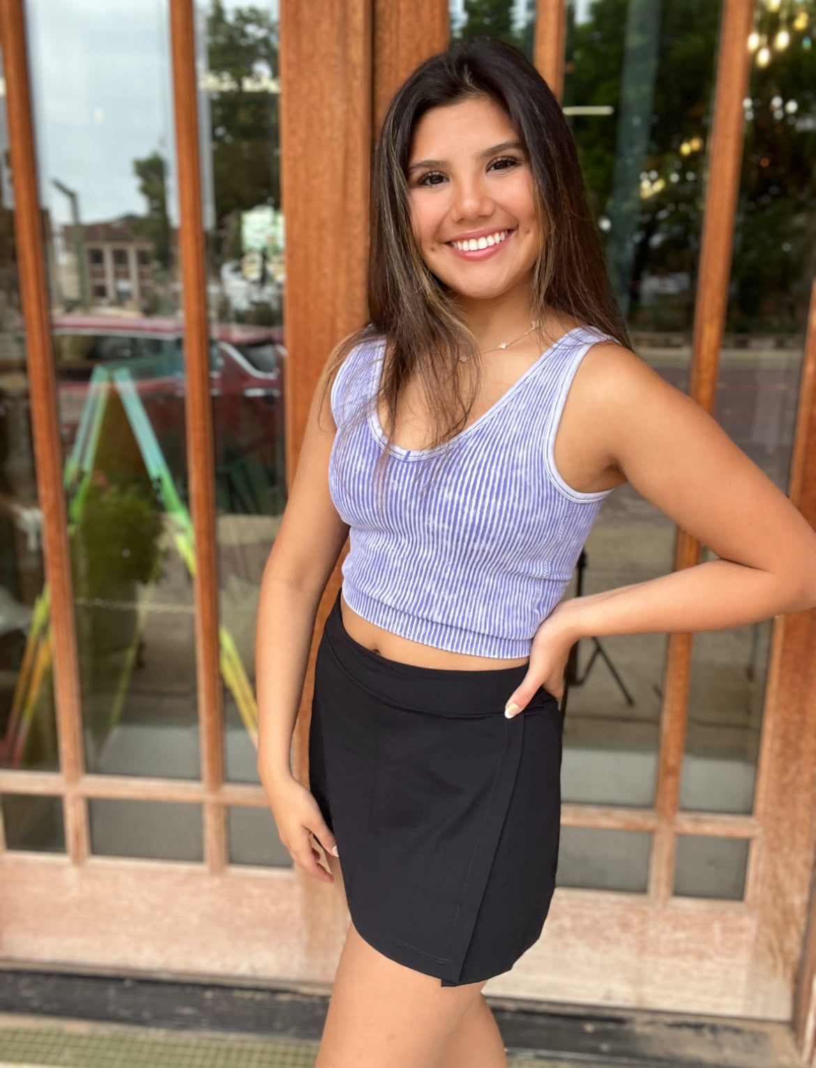 Athleisure | Tank Top Blueberry Washed Ribbed Seamless Bra Padded V-Neck