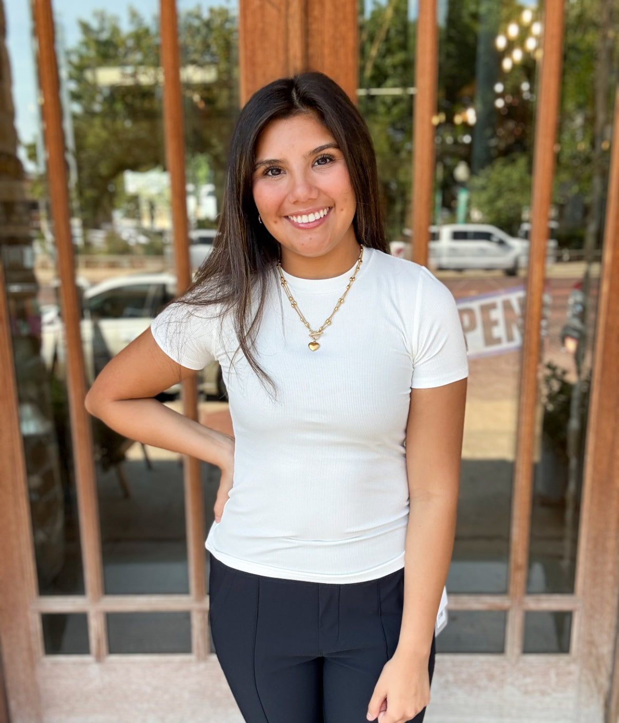 Athlesisure | Mono B White Essential Short-Sleeved Micro-Ribbed Athleisure Top