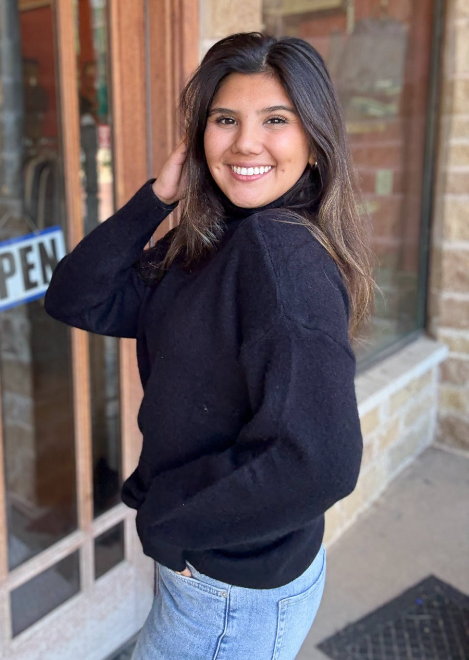 Tops | Sweater Pullover One Size Fits All Black Loose High Neck