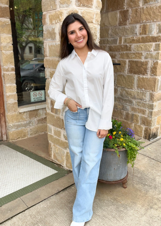 Tops | Blouse White Classic Long Sleeve Button Down
