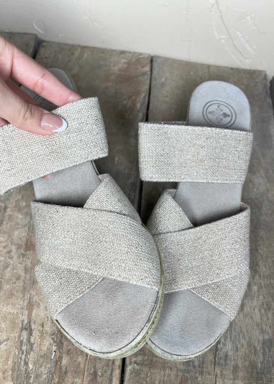 Rita Wedge Backless Espadrille Linen with Stretchy Straps