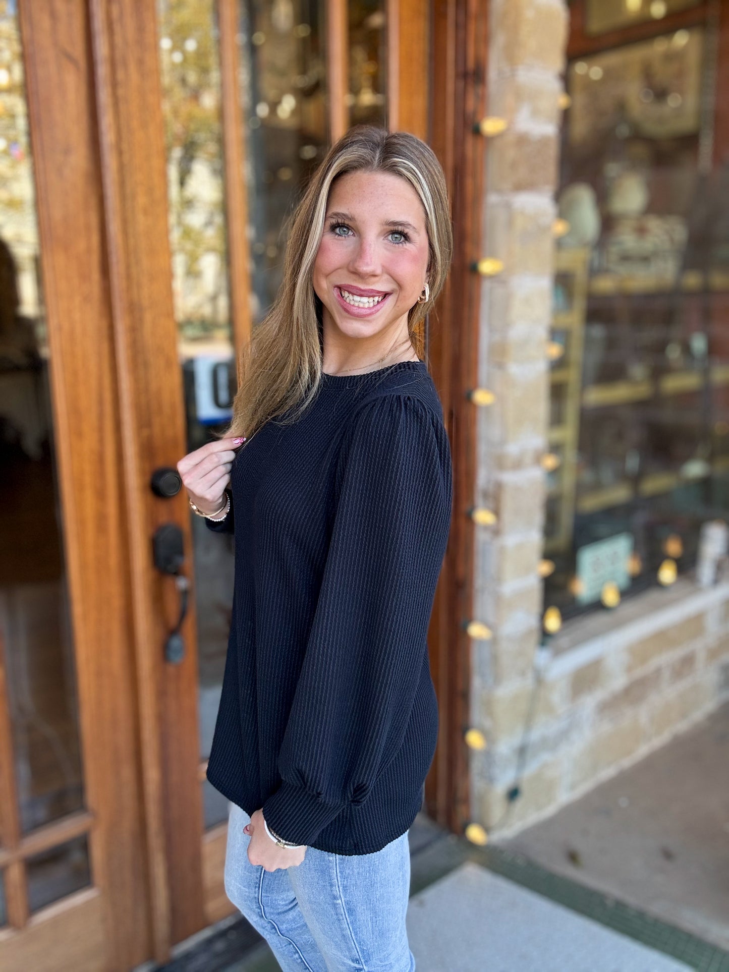 Tops | Black Rib Long Sleeve