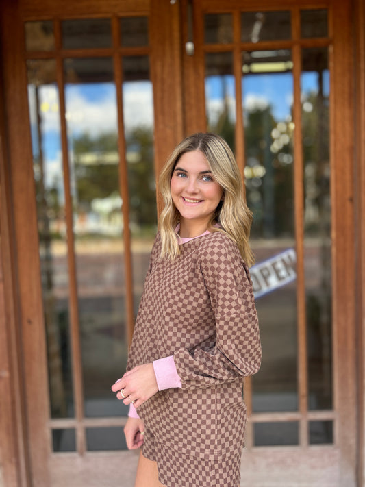 Sets | Checkered Top and Shorts Long Sleeve