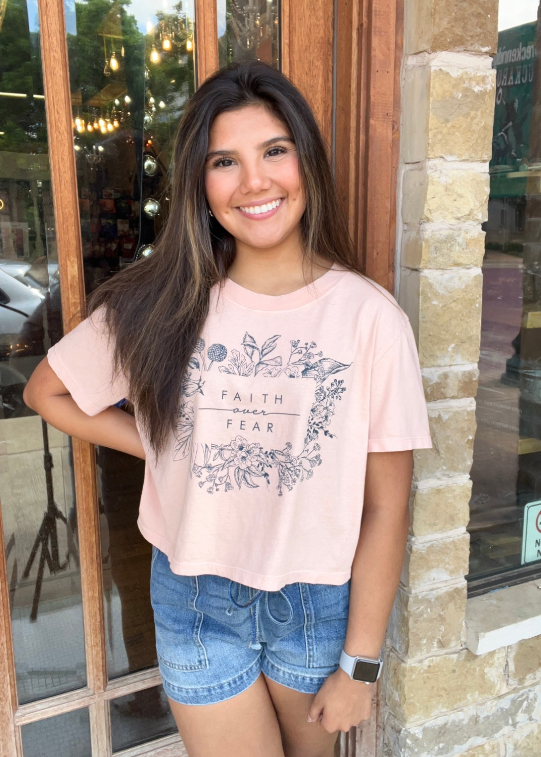 Tops | Tee Cropped Faith Over Fear Burnt Orange