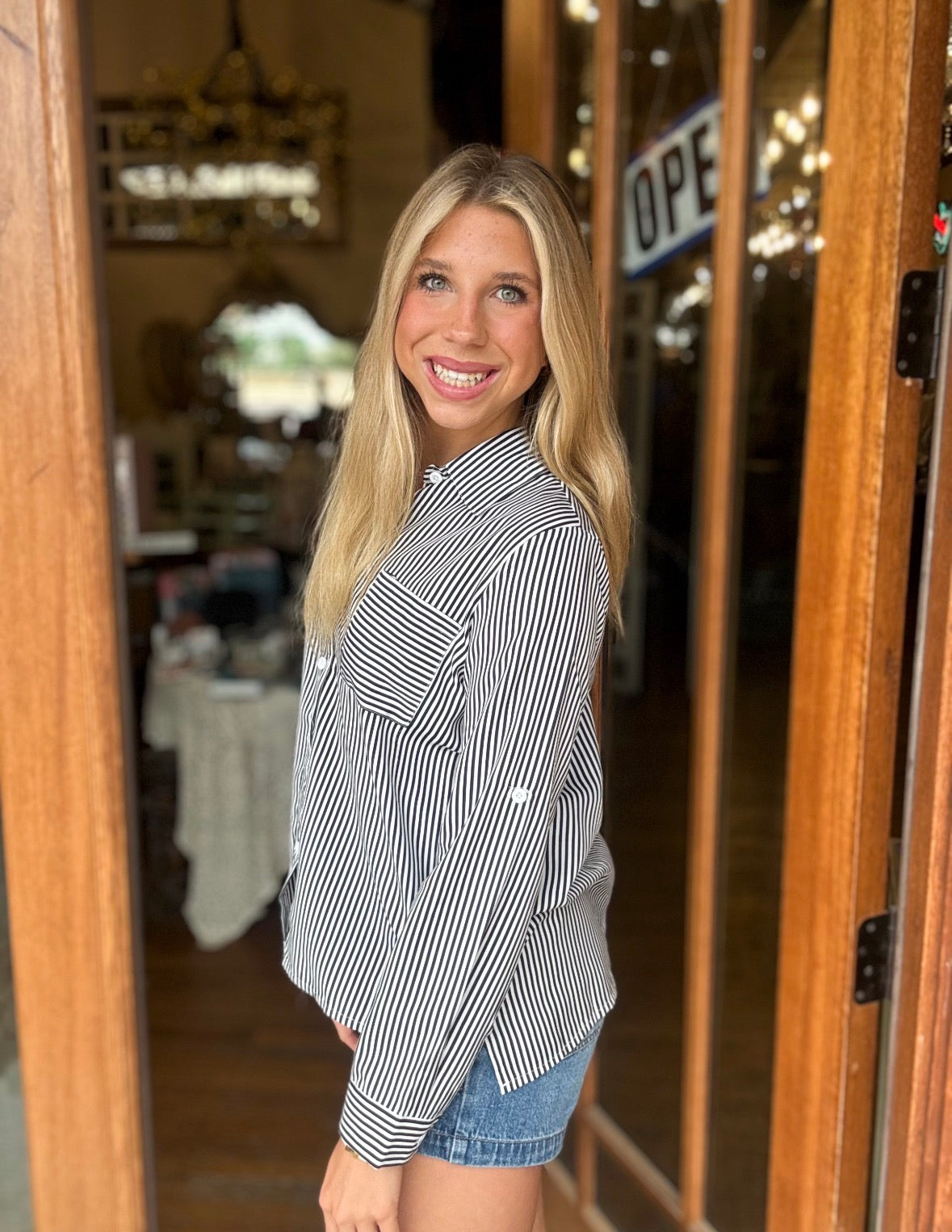 Top - Black Striped Button Down