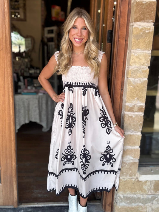 Dress - Boho Print Smocked Maxi