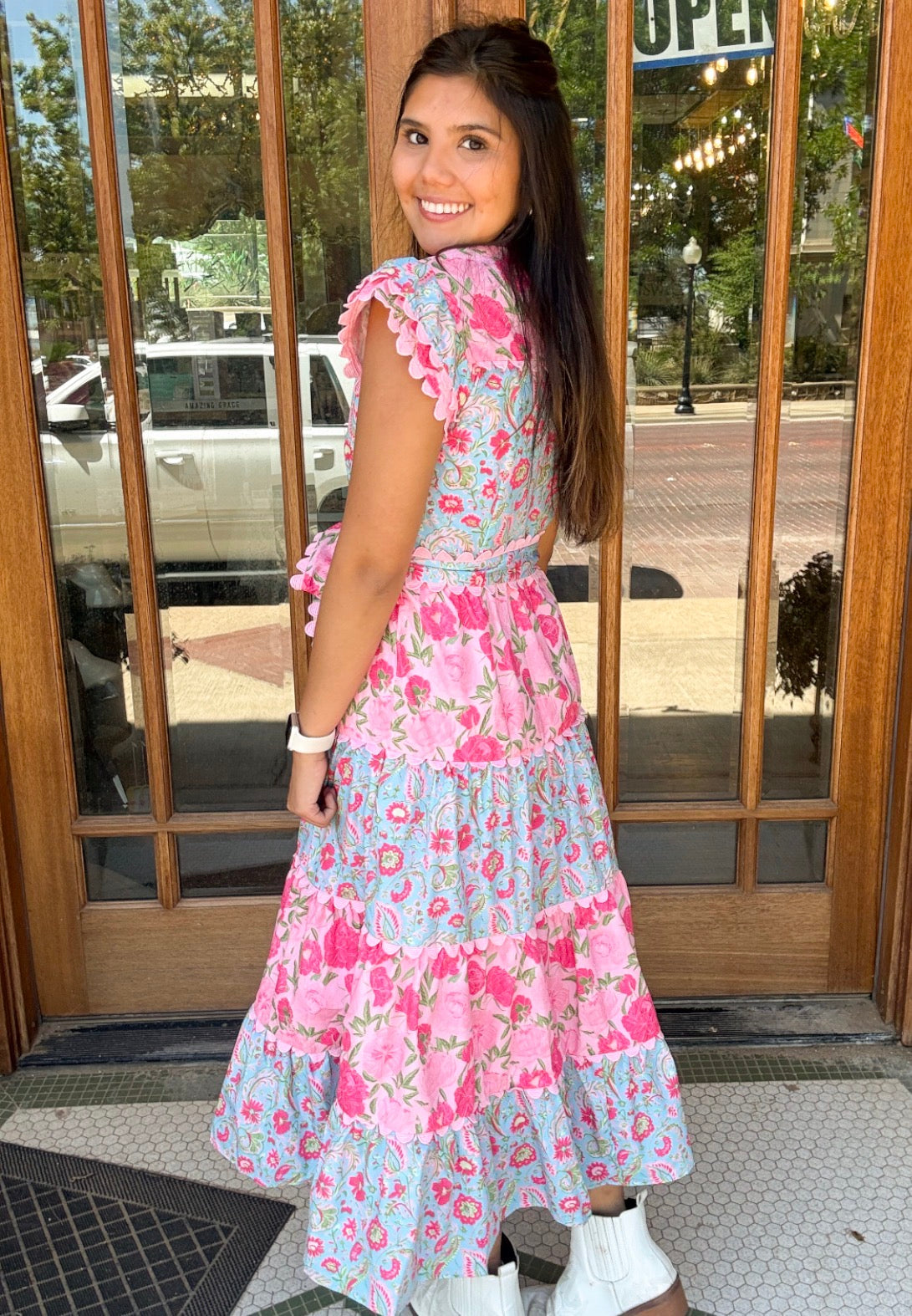 Dress - Floral Tiered Scalloped Midi