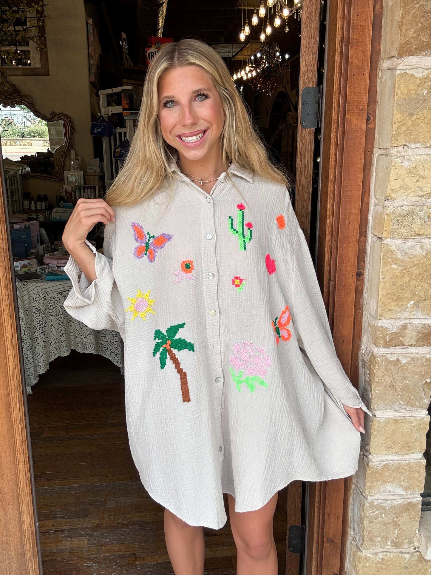 Top - Beige Butterfly Cactus Long Sleeve