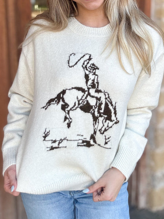 Tops | Sweater Ivory Cowboy Graphic Crew Ivory