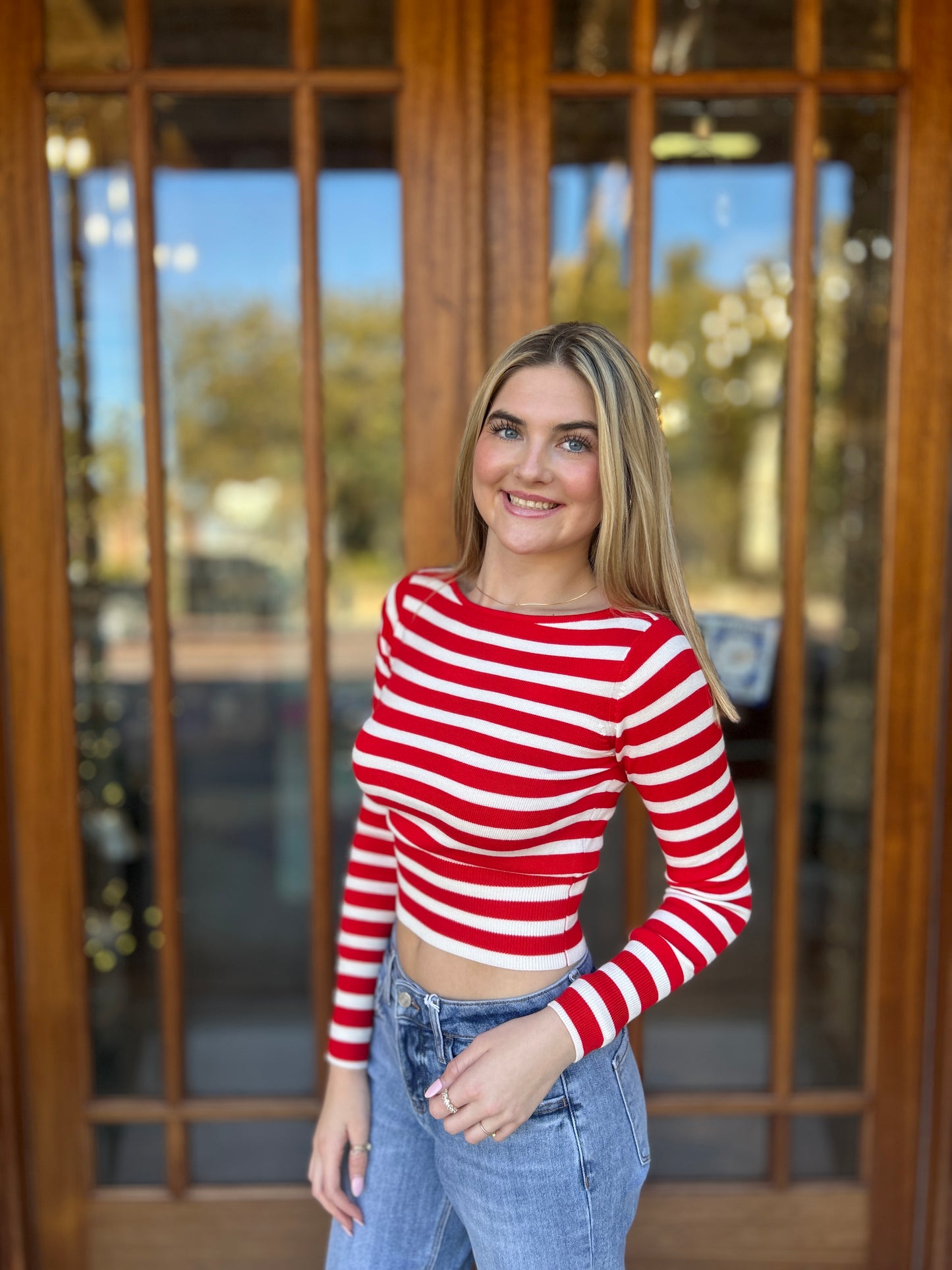 Tops | Sweater Stripe Knitted Boat Neck