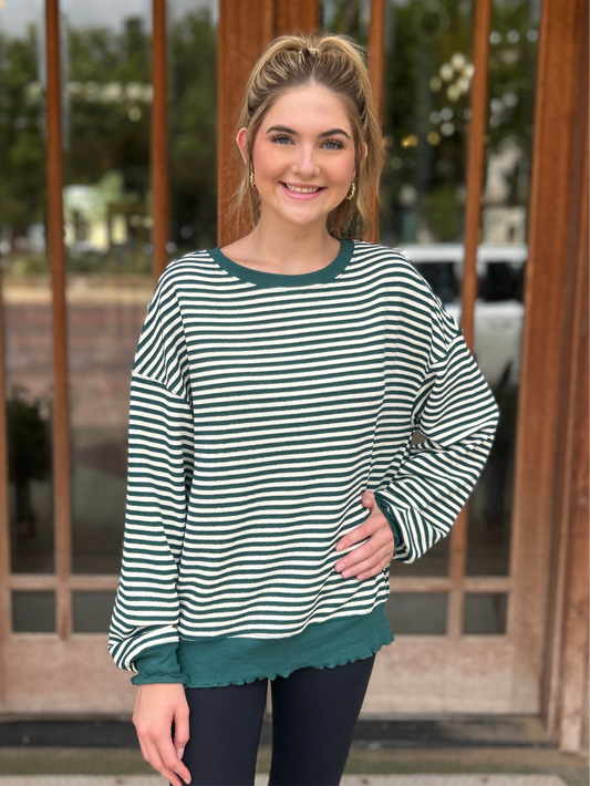 Tops | Sweater Dop Shoulder Long Sleeve Green/White