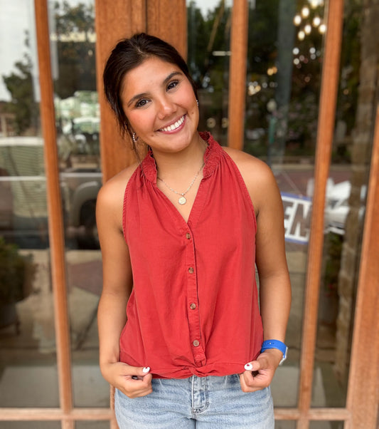Tops | Tank Top Terracotta Hester Twist Front W/ Collar